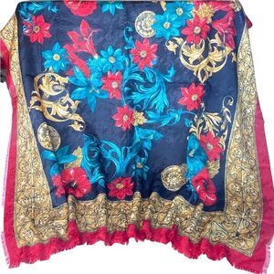 Vintage SYMPHONY SCARFS Made In Italy Multi Colored, Square, Raw Edge